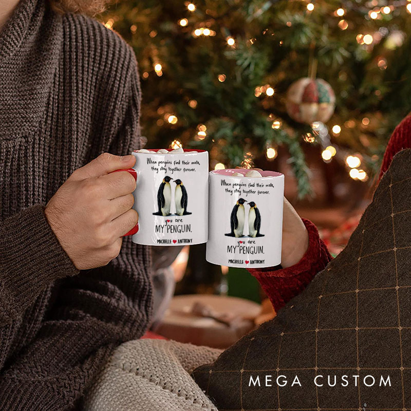 Personalized Couple You are My Penguin Mug Custom Couple Name Mug Couple Heart Valentine's Day Mug for Husband Wife Boyfriend Girlfriend