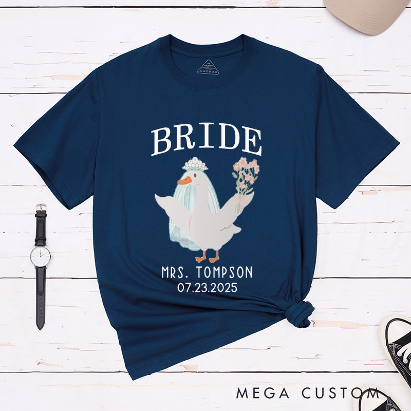 Personalized Whimsical Bride and Groom Silly Goose Matching Wedding Couple Classic T-Shirt