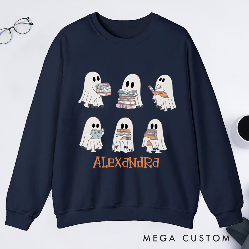 Personalized Reading Ghost Classic Sweatshirts, Custom Reading Sweatshirt with Name Book Lover Gift Librarian Gift Reader Gift Bookish Gift