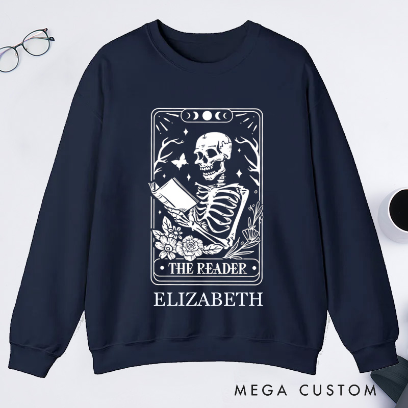Personalized The Reader Tarot Card Printing Classic Hoodies Custom Book Lover Hoodies with Name Librarian Gift Reading Gift