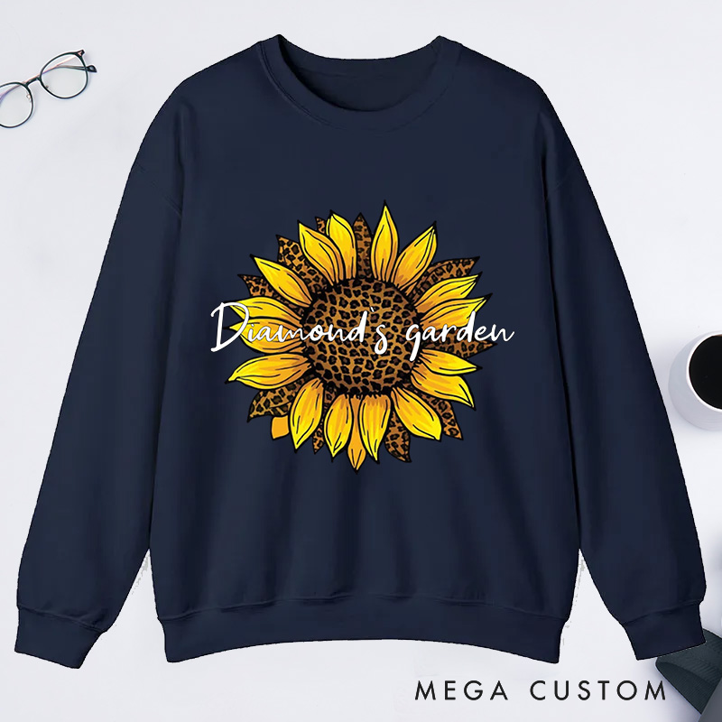 Personalized Leopard Sunflower Classic Sweatshirts Leopard Floral Sweatshirt Gardener Sweatshirt with Name Plant Lover Gift Gardening Gift