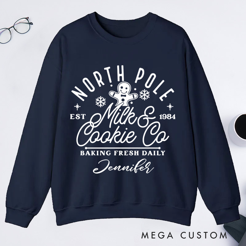 Personalized North Pole Milk and Cookie Co Classic Sweatshirts Christmas Baking Christmas Cookie Sweatshirts Gingerbread Christmas Gift