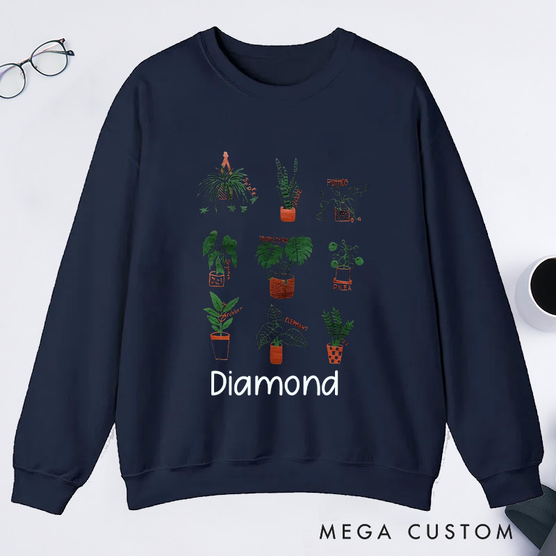 Personalized Plant Classic Sweatshirts with Name Plant Screen Printed Gardener Sweatshirt Plant Lover Gift Gardening Lover Gift for Gardener Gift