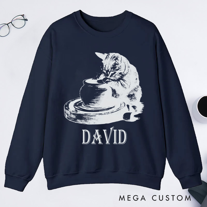 Personalized Cat Pottery Classic Sweatshirts Pottery Lover Sweatshirts Funny Cat Woman Sweatshirts Weird Animals Sweatshirts Vintage 90s Tattoo Graphic Vintage 90s Tattoo Graphic Sweatshirts