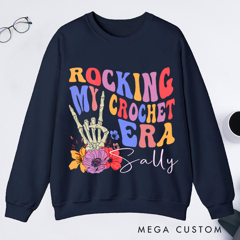Personalized Rocking My Crochet Era Classic Sweatshirts In My Crochet Era Comfort Colors Retro Trendy Sweatshirts