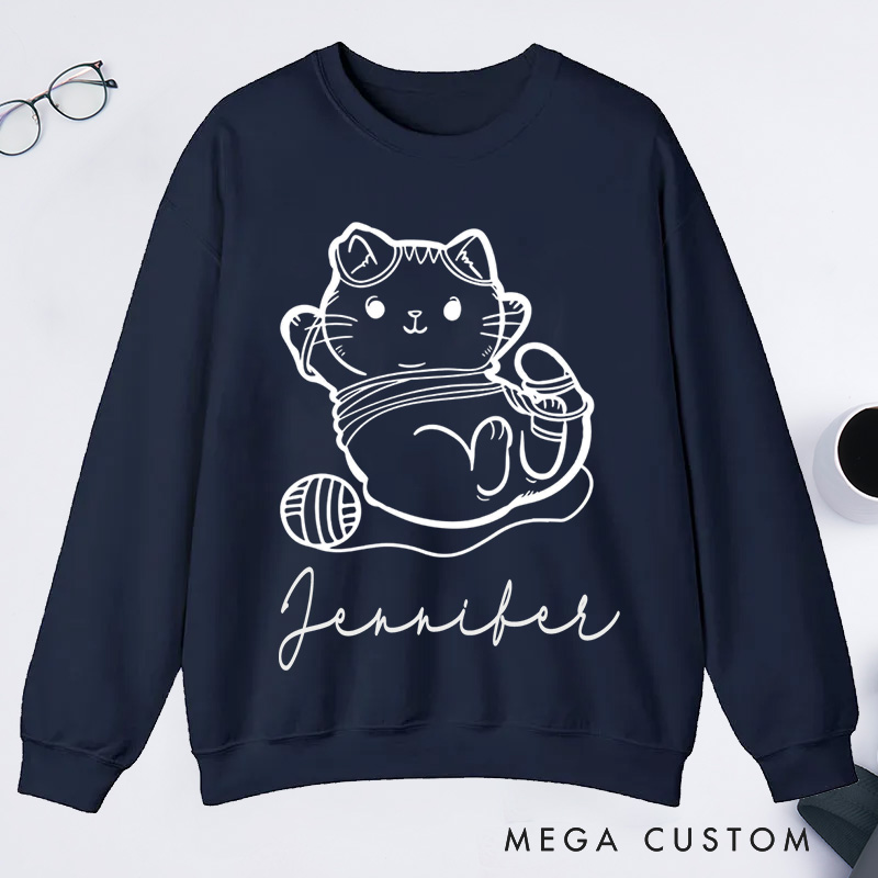 Personalized Cat And Yarn Knit Classic Sweatshirts Knitting Gift Knitter Gift Love To Knit Love Knitting Knit Lover