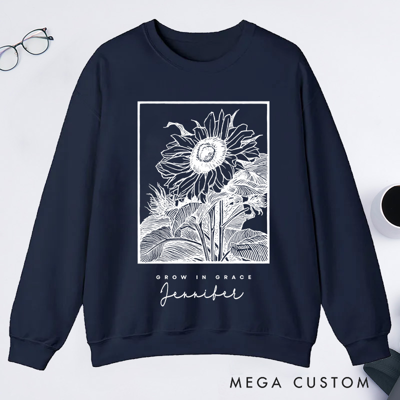 Personalized Grow In Grace Sunflower Classic Sweatshirts Gifts for Gardening Enthusiasts