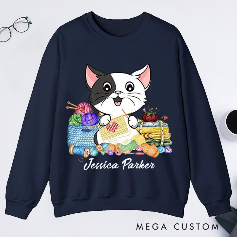 Personalized I Love Knitting And Cat Classic Sweatshirts Knit Gift Knitting Gift Knitter Gift Love To Knit Love Knitting Knit Lover