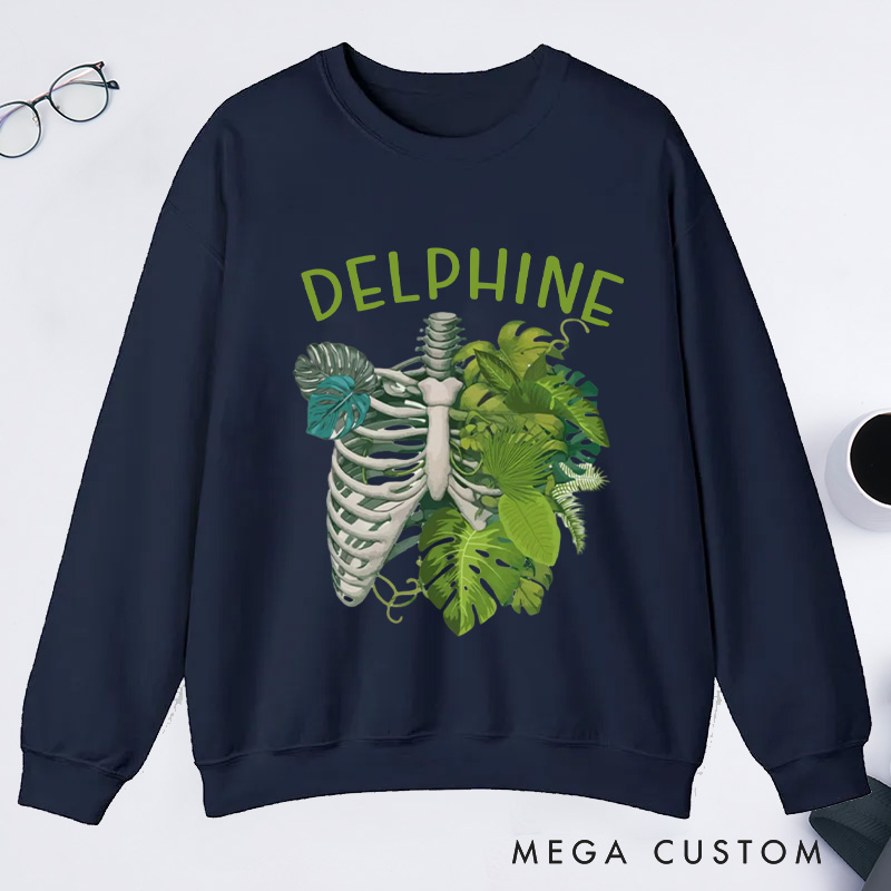 Personalized Skeleton Plant Classic Sweatshirts Monstera Sweatshirt Gardener Sweatshirt with Name Plant Lover Gift Gardening Gift Gardener Gift