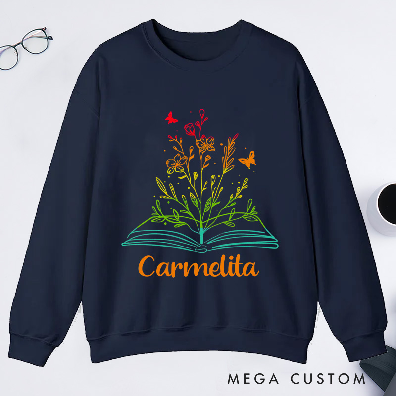 Personalized Book Flower Classic Sweatshirts Library Sweatshirt Bookis