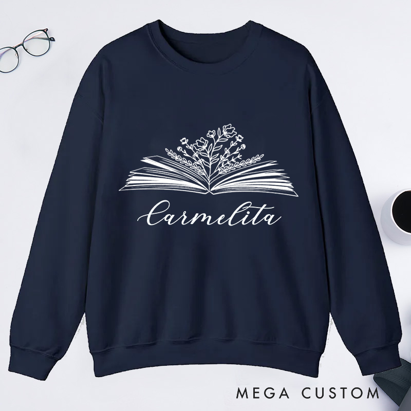 Personalized Book Flower Classic Sweatshirts Custom Sweatshirt with Na