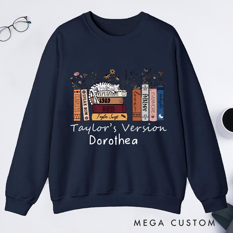 Personalized Book Flower and Cat Classic Sweatshirts Bookish Sweatshirts with Name Book Lovers Gift For Librarian Gift Reading Gift