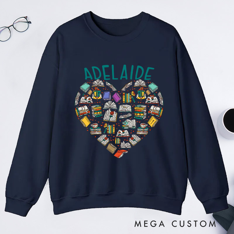 Personalized Books Heart Classic Sweatshirts Bookish Sweatshirt with Name for Book Lover Gift Librarian Gift Reading Gift Reader Gift