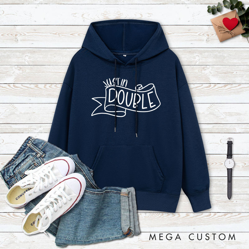 Personalized Couple Double and Trouble Valentine's Day Hoodie with Name Couple Sweatshirt for Boyfriend Girlfriend Husband Wife
