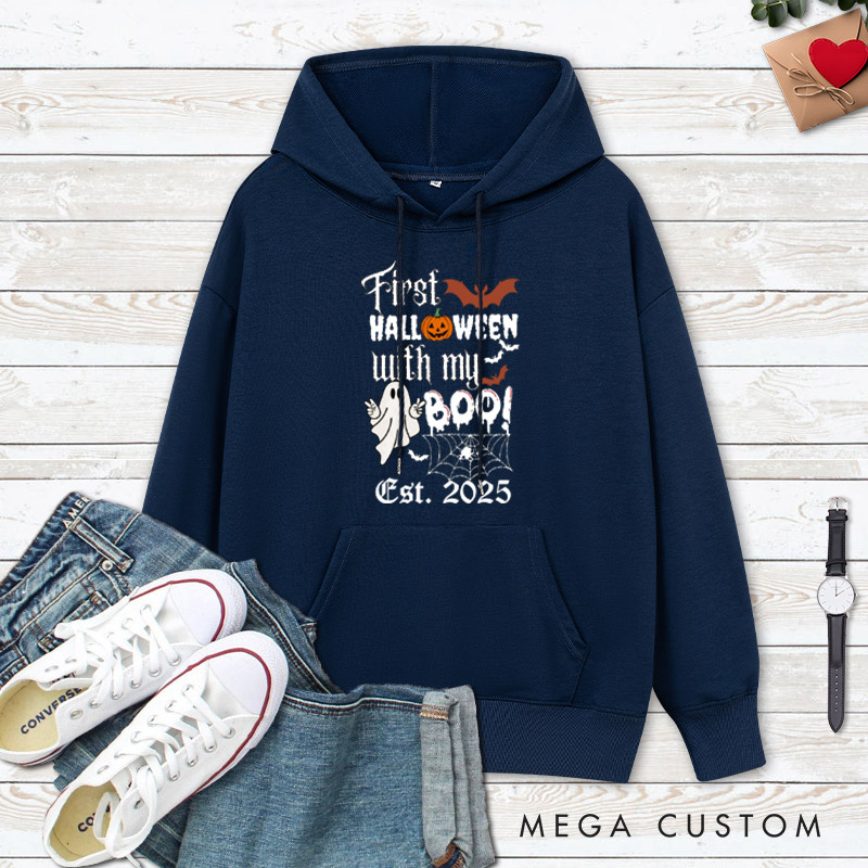 Personalized First Halloween with My Boo Ghost and Pumpkin Couple Hoodie