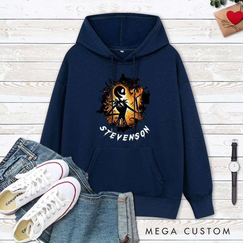Personalized Halloween Couple Silhouette Design with Spooky Art Style Couple Hoodie