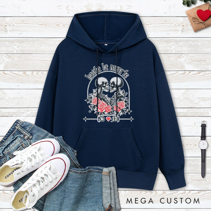 Personalized Hasta La Muerte Skeleton Couple with Roses Halloween Couple Hoodie