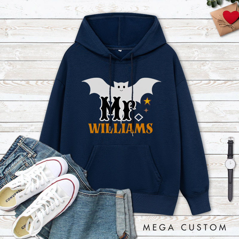 Personalized Mr and Mrs Bat Design with Halloween Theme Couple Hoodie