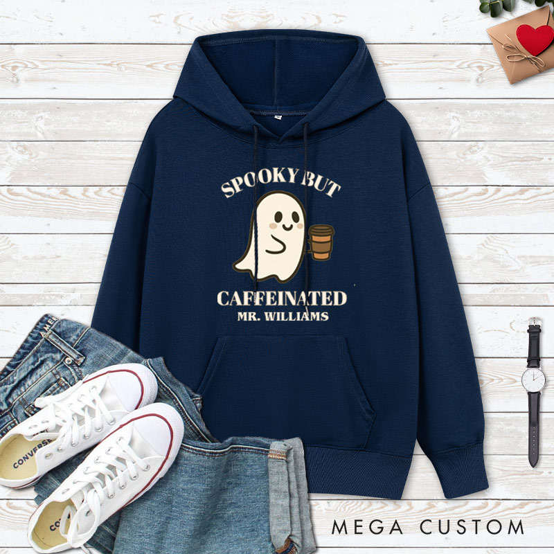 Personalized Spooky but Caffeinated and Spooky but Cute Ghost Halloween Couple Hoodie