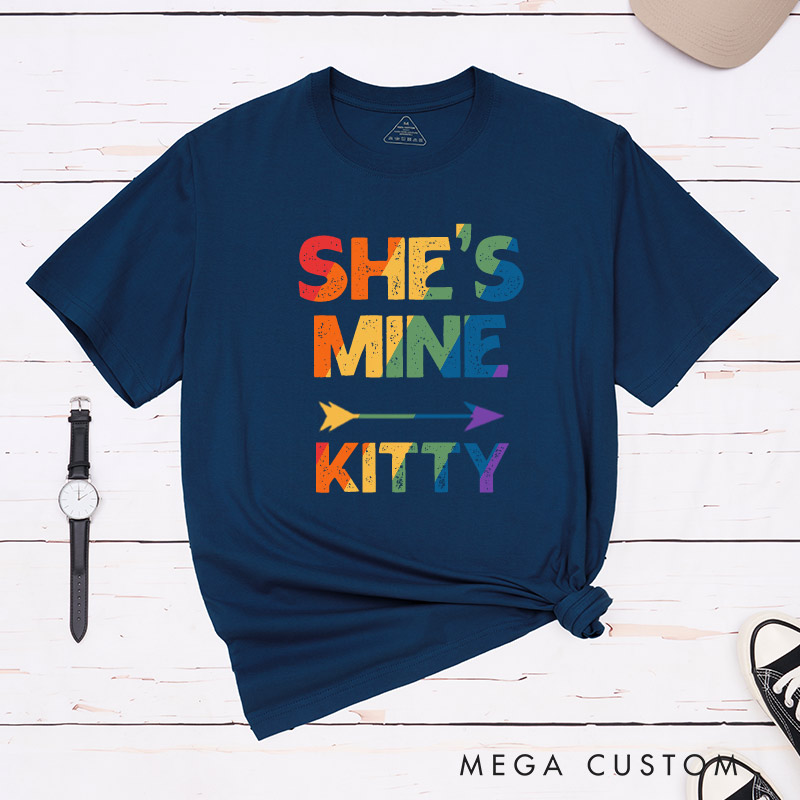 Personalized She's Mine I'm Hers Rainbow Couple T-Shirts LGBTQ Matching Shirts Lesbian Couple T-Shirt for Women