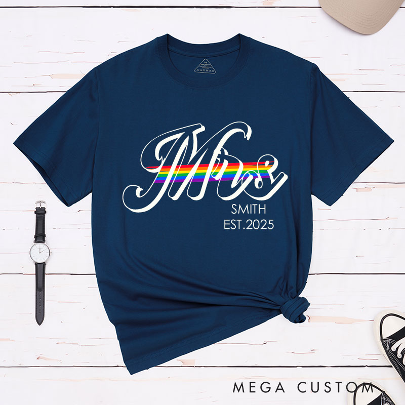 Personalized LGBTQ Rainbow Wedding T-Shirts Lesbian Gay Matching Shirts LGBTQ Couple T-Shirt for Her Him