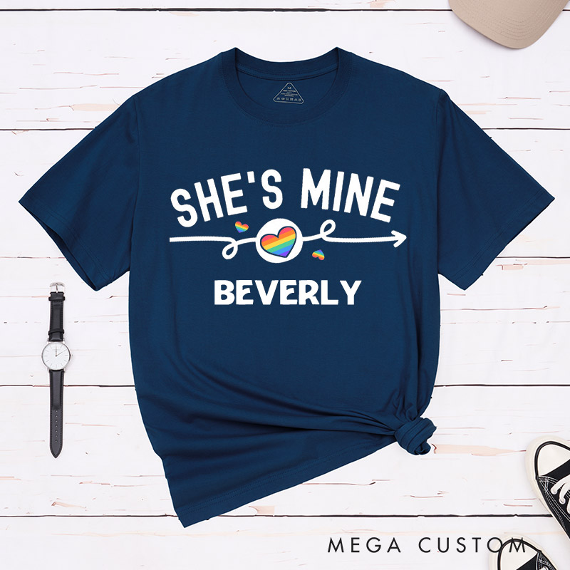 Personalized She's Mine I'm Hers Pride Lesbian Couple T-Shirts Lesbian Matching Shirt for Her Lesbian Wife Girlfriend Tees
