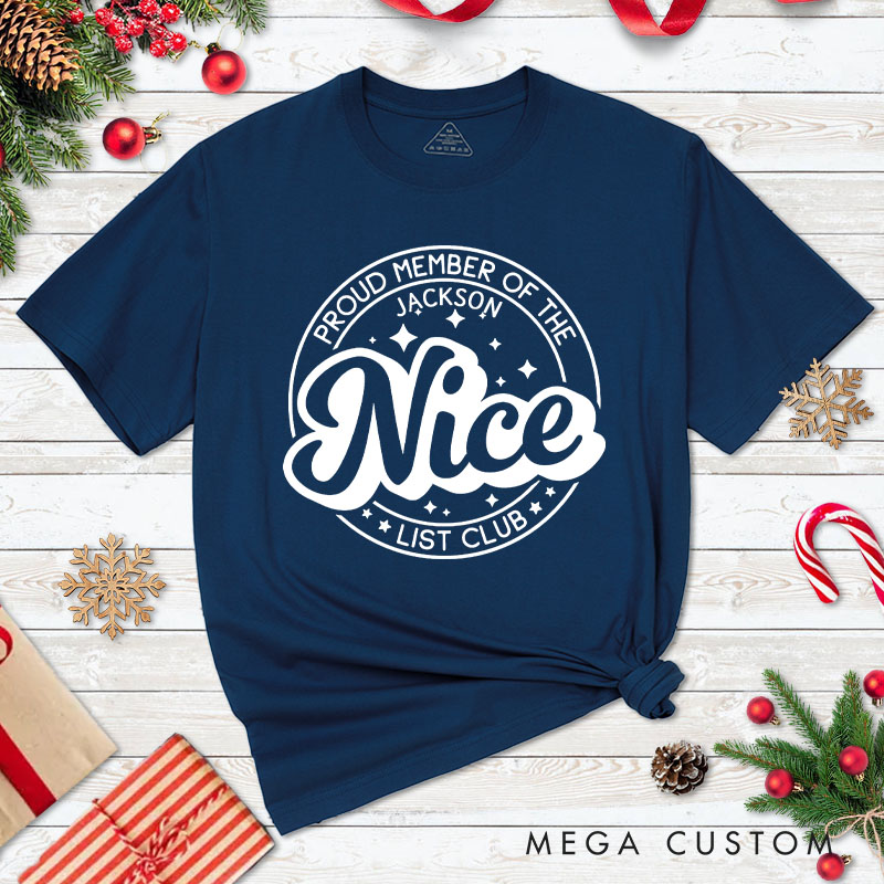 Personalized Couple Proud Member of the Nice and Naughty List Club Matching T-Shirt Couple Christmas Shirt for Husband Wife Boyfriend Girlfriend Gift