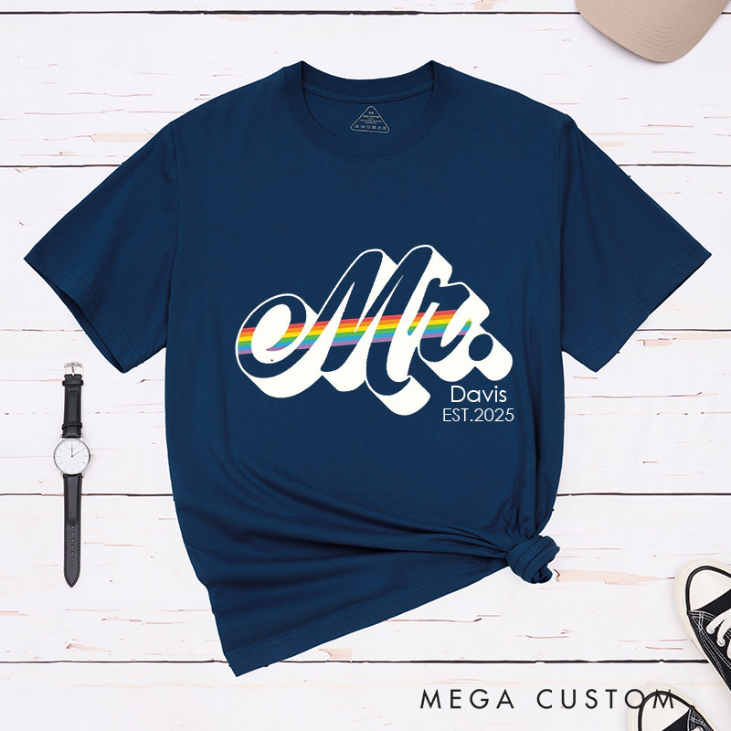 Personalized Mr and Mr Rainbow Couple T-Shirts LGBTQA+ Gay Matching Shirt for Him Pride Month LGBTQ Couple Tee for Gay