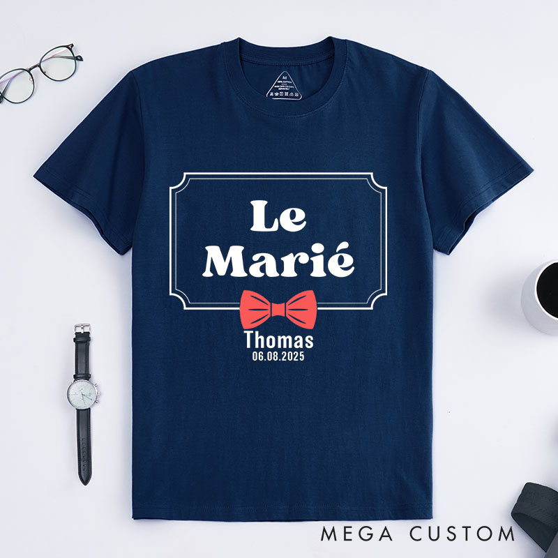Personalized "Team Du Marié" And "Le Marié" Bachelor Party T-Shirt Set Elegant Bow Tie Designed Shirt for Groom Club Party Favor fops For Men