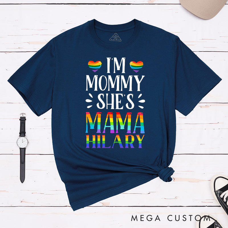 Personalized Mama and Mommy Rainbow Couple T-Shirts LGBTQ Lesbian Tee for Her LGBTQA+ Couple Matching Shirt