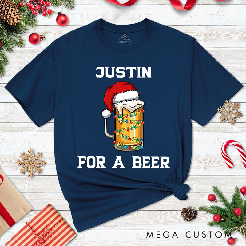 Personalized Couple For a Beer and It's the Most Wonderful Time Christmas T-Shirt Couple Xmas Matching T-Shirt for Husband Wife Boyfriend Girlfriend
