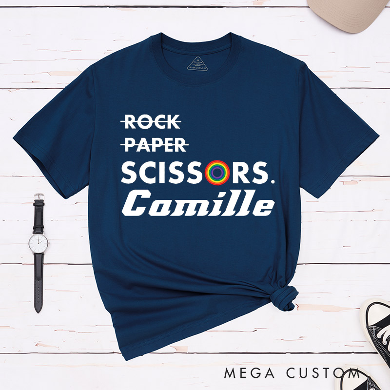 Personalized LGBTQ Lesbian Couple Matching T-Shirt Funny Rock Paper Scissors Tic Tac Toe Couple T-Shirts for Lesbian LGBTQA+ Tee