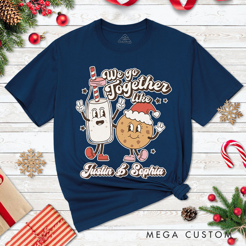 Personalized Couple We Go Together Like Christmas Milk and Cookie T-Shirt Couple Xmas Matching T-Shirt for Husband Wife Boyfriend Girlfriend
