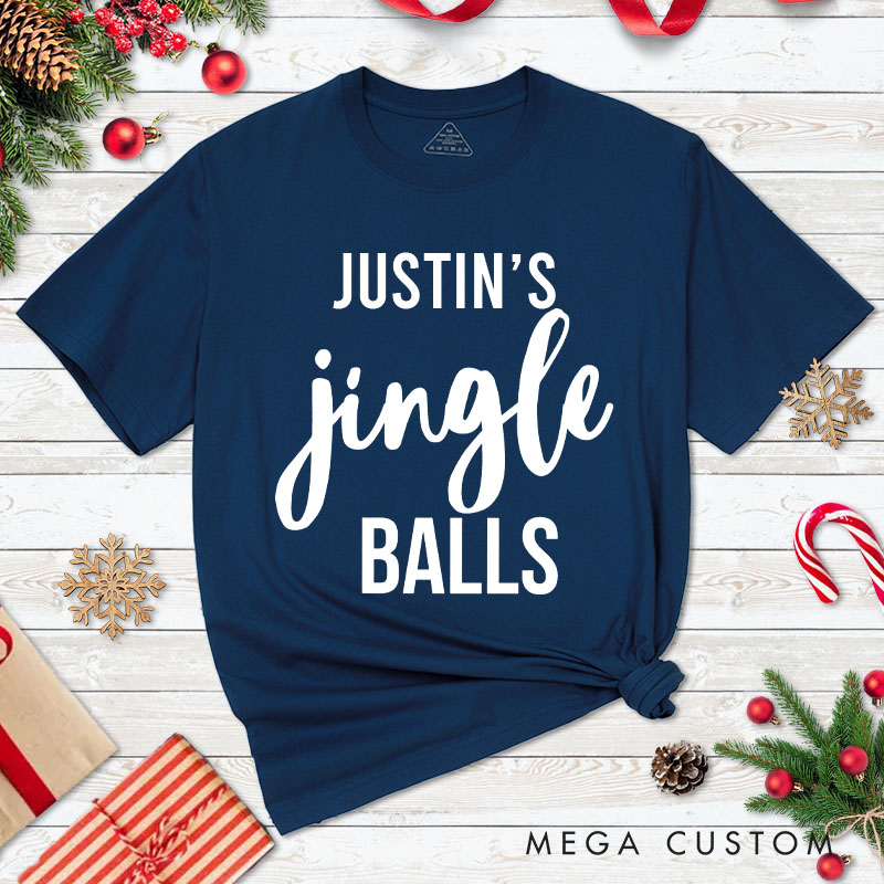 Personalized Couple Minimalist Jingle Balls and Tinsel Tits Christmas Matching T-Shirt Couple Xmas T-Shirt for Husband Wife Boyfriend Girlfriend
