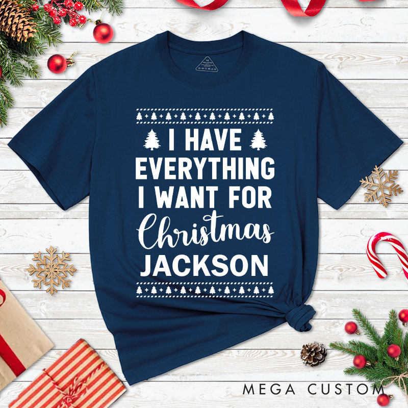 Personalized Couple Fun I Have Everything I Want for Christmas Matching T-Shirt Couple I'm Everything T-Shirt for Husband Wife Boyfriend Girlfriend