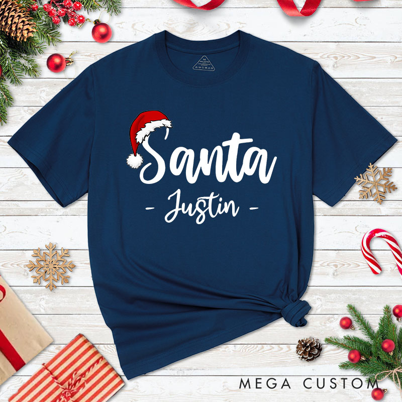 Personalized Couple Santa and I Put Out for Santa Christmas T-Shirt Couple Xmas Matching T-Shirt for Husband Wife Boyfriend Girlfriend Tee Tops