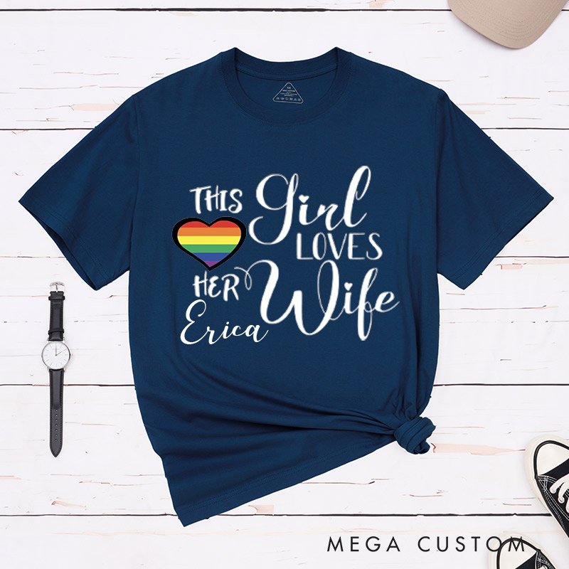 Personalized Lesbian Matching T-Shirts This Girl Loves Her Wife LGBTQ Lesbian Couple Matching Shirt for Her Lesbian Couple Shirt