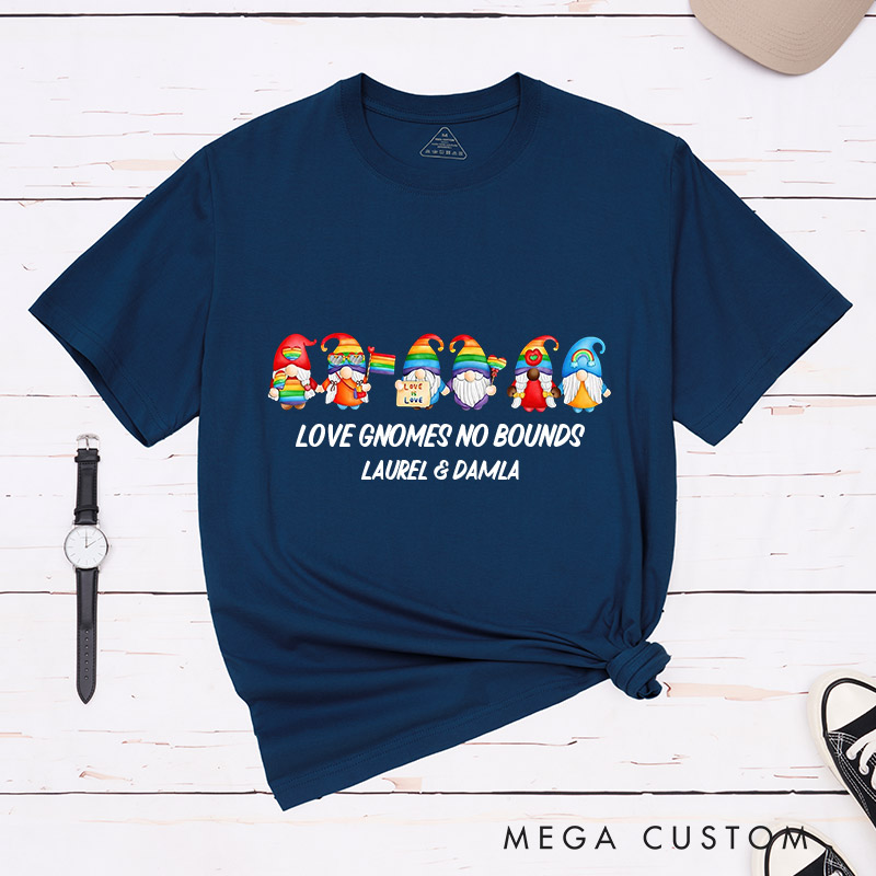 Personalized Love Gnomes No Bounds Matching T-Shirts LGBTQA+ Gay Lesbian Couple Matching Shirt for Her Him Couple Tee for LGBTQ
