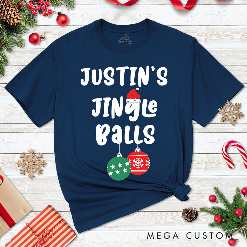 Personalized Couple Humor Jingle Balls and Tinsel Tits with Santa Hat T-Shirt Couple Xmas Matching T-Shirt for Husband Wife Boyfriend Girlfriend Tees