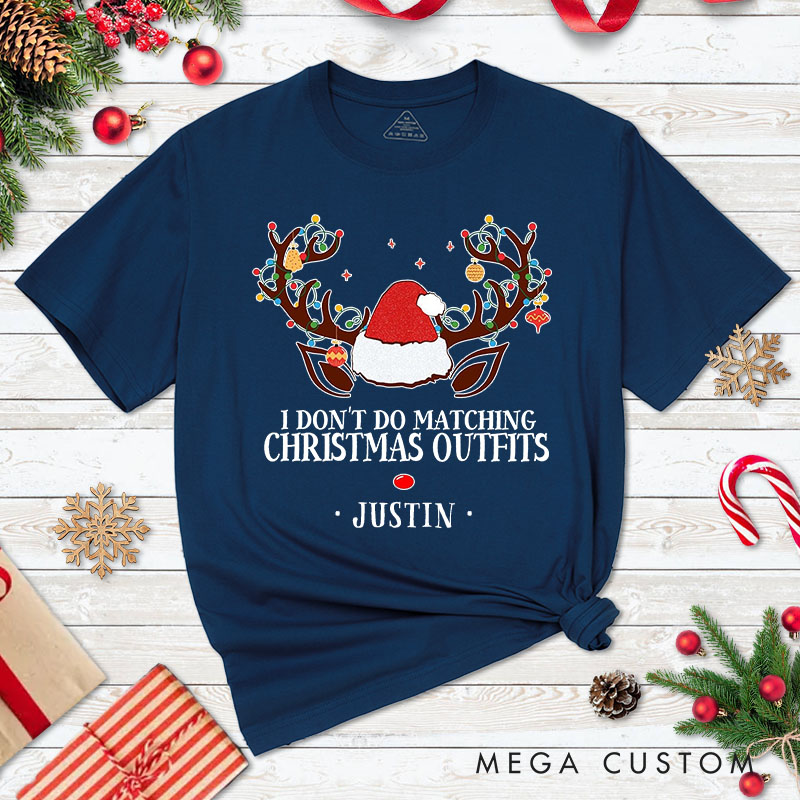 Personalized Couple I Don't Do Matching Christmas Outfits and But I Do T-Shirt Couple Xmas Reindeer T-Shirt for Husband Wife Boyfriend Girlfriend Tees
