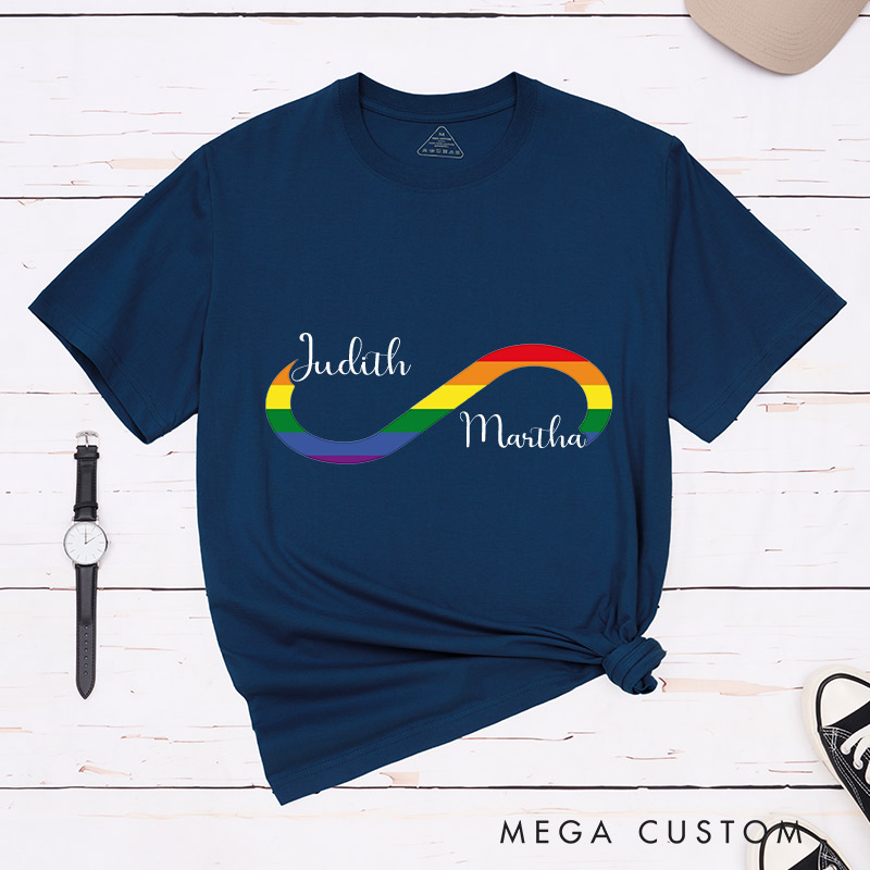 Personalized Rainbow Infinity Love Couple T-Shirts LGBTQ Lesbian Gay Couple Matching Shirt for Her Him Lesbian Gay Infinity Tee
