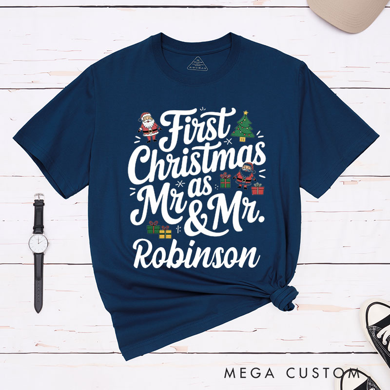 Personalized First Christmas as Mr and Mr Couple T-Shirts LGBTQ Gay Couple Christmas Matching Shirt for Him Gay Xmas Tee