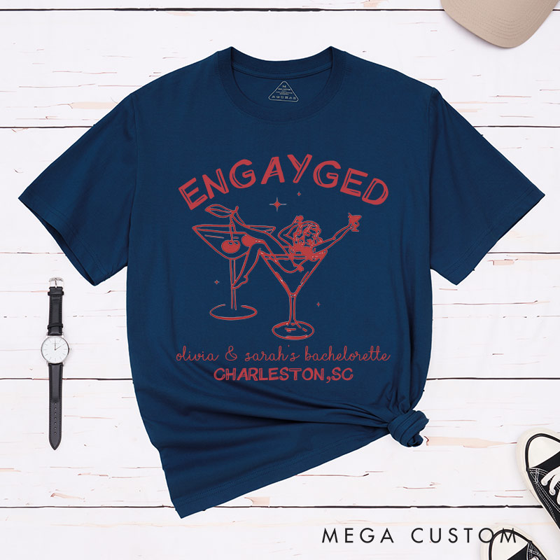 Personalized Engayged Bachelorette Party T-Shirts LGBTQ Lesbian Matching Shirt Lesbian Engagement Shirt for Her