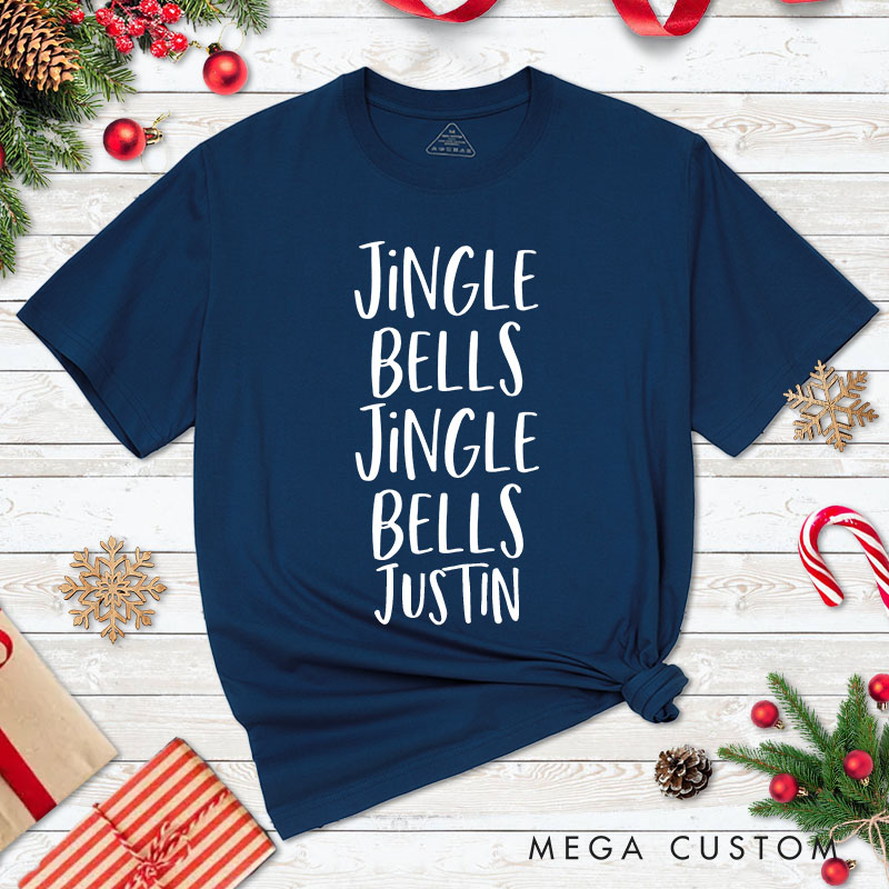 Personalized Couple Jingle Bells Jingle Bells Baby on the Way T-Shirt Chic Couple Xmas Matching Shirt for Husband Wife Boyfriend Girlfriend Tee Tops