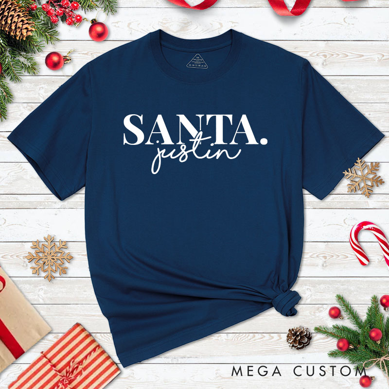 Personalized Couple Santa and Santa's Babe Christmas Matching T-Shirt Couple Xmas T-Shirt for Husband Wife Boyfriend Girlfriend Tee Tops
