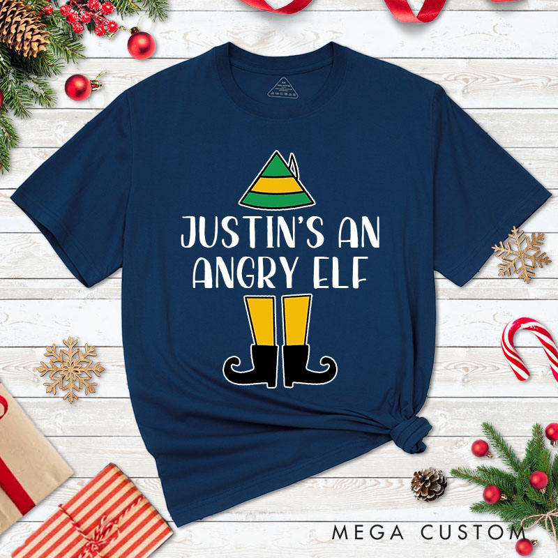 Personalized Couple She's an Angry Elf and He's an Angry Elf Christmas T-Shirt Couple Xmas Matching T-Shirt for Husband Wife Boyfriend Girlfriend Tees