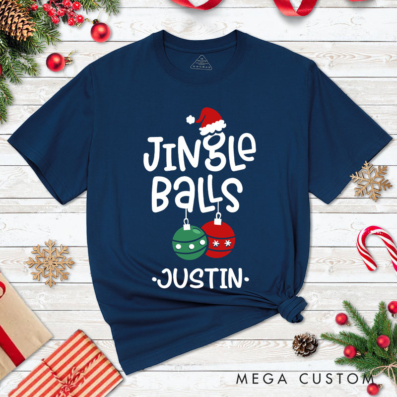 Personalized Couple Jingle Balls and Tinsel Tits Christmas Matching T-Shirt Couple Xmas Ball and Wreath T-Shirt for Husband Wife Boyfriend Girlfriend