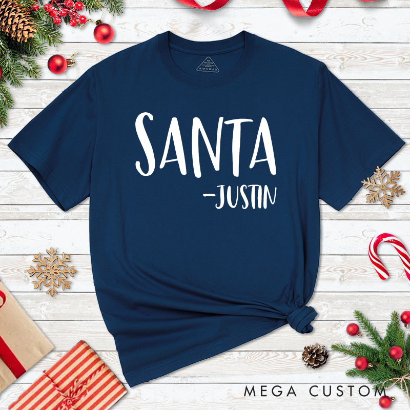 Personalized Couple Fun Santa and Santa's Favorite Ho Christmas T-Shirt with Name Couple Xmas Matching T-Shirt for Husband Wife Boyfriend Girlfriend