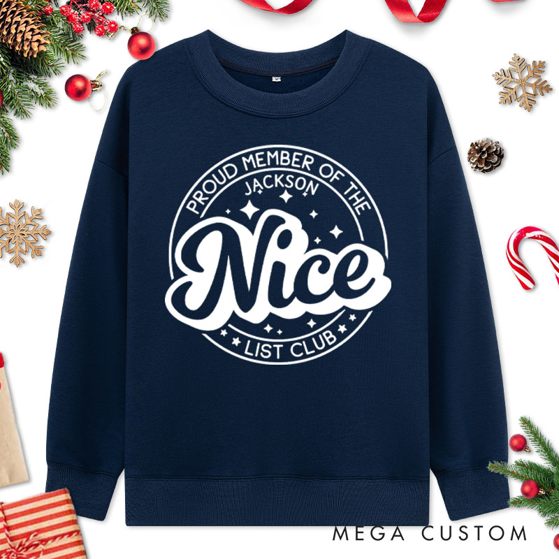 Personalized Couple Proud Member of the Nice and Naughty List Club Christmas Sweatshirt Xmas Matching Sweatshirt for Husband Wife Boyfriend Girlfriend