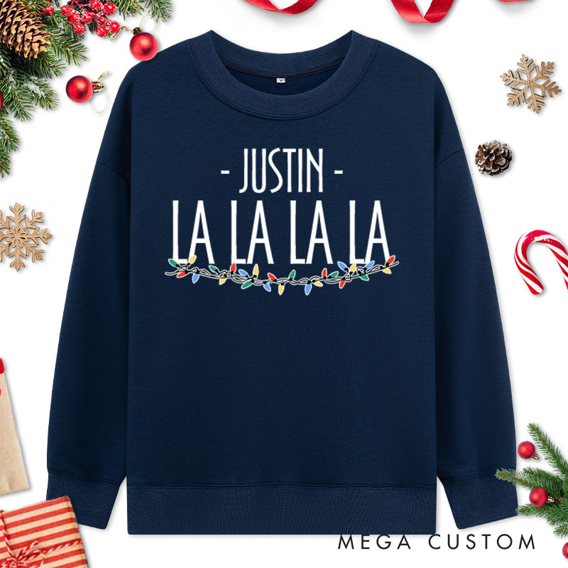 Personalized Couple Funny La La La La with String Lights Christmas Sweatshirt Couple Xmas Matching Sweatshirt for Husband Wife Boyfriend Girlfriend